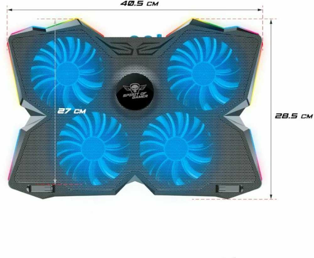 Podstawka chłodząca Spirit of gamer Spirit of Gamer SOG-VE500RGB Nešiojamas kompiuteris Cooling Base – Up to 17 Inch – Juodas and Raudona – Adjustable Fans