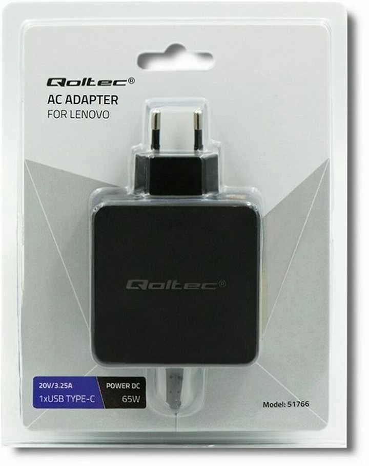 QOLTEC 51766 Maitinimo adapteris, skirtas Lenovo 65W 20V 3.25A Plonas antgalis + kaištis