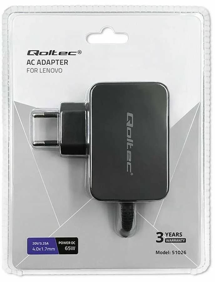 QOLTEC 51026 Maitinimo adapteris, skirtas Lenovo 65W 20V 3.25A 4.0x1.7