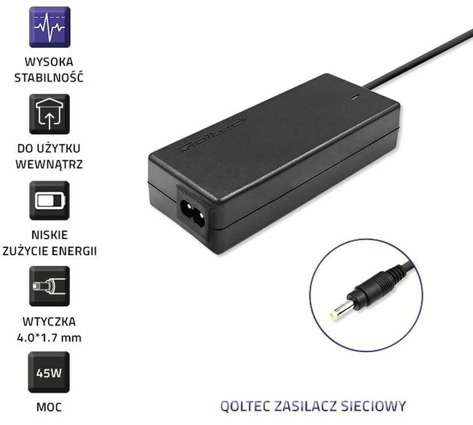 QOLTEC 51509 Nešiojamas kompiuteris AC power adapter f Lenovo 45W 20V 2.25A 4.0x1.7