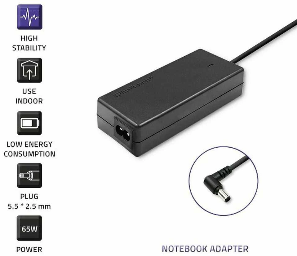 QOLTEC 50073 Nešiojamas kompiuteris AC power adapter Toshiba 65W 3.42A 19V 5.5x2.5