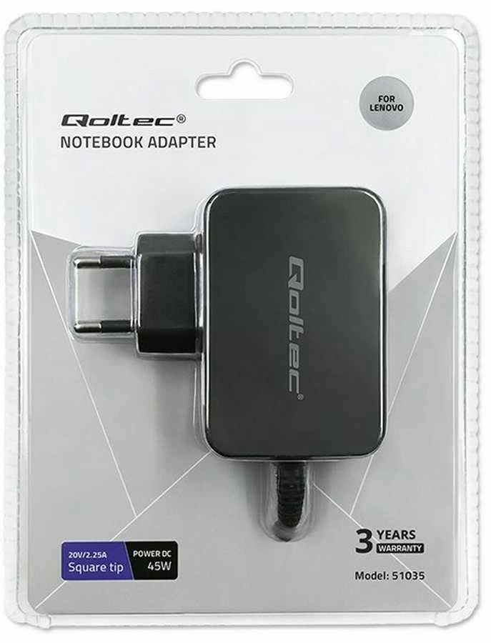 QOLTEC 51035 Maitinimo adapteris, skirtas Lenovo 45W 20V 2,25A SlimTip kaiščiui