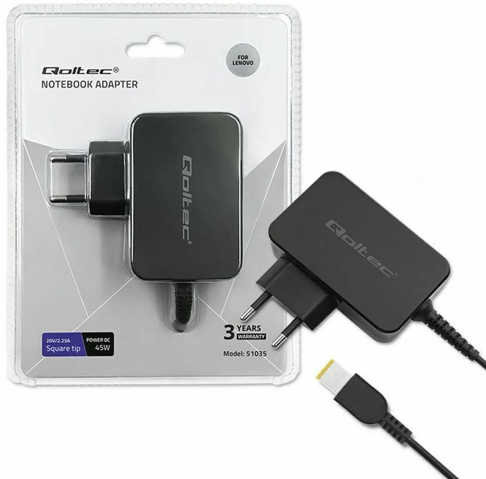 QOLTEC 51035 Maitinimo adapteris, skirtas Lenovo 45W 20V 2,25A SlimTip kaiščiui