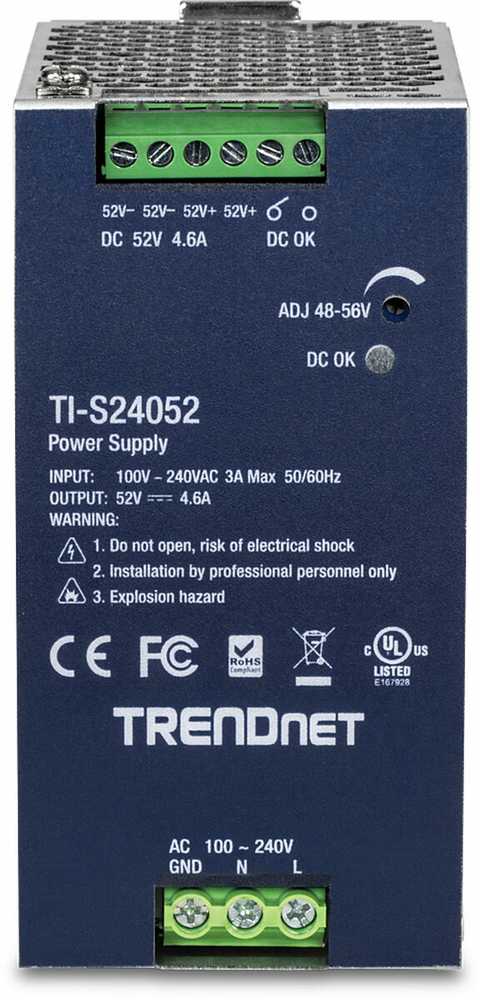 TRENDnet DIN-Rail Power Supply 240W, 52V DC, 4.61A, AC to DC