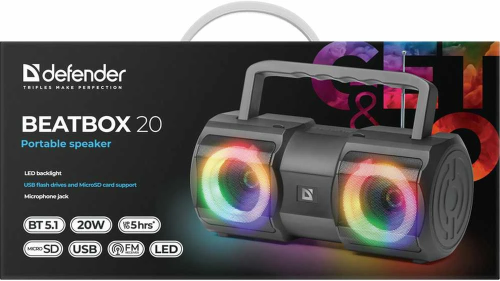 Nešiojamas Garsiakalbis - Defender Beatbox 20 Bluetooth 20W Juodas