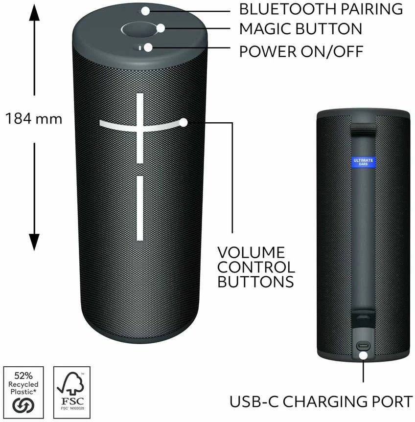 Logitech Ultimate Ears UE BOOM 4 active juodos spalvos