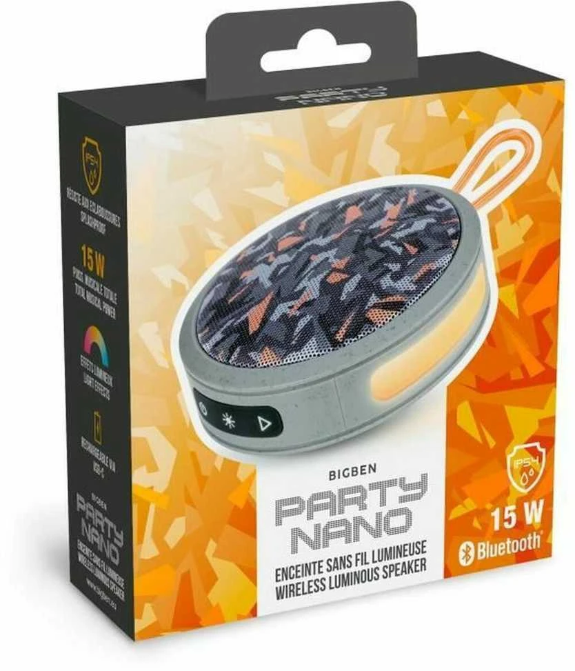 Bluetooth garsiakalbis - Bigben Party Luminous 15w TWS pilkas ir oranžinis.