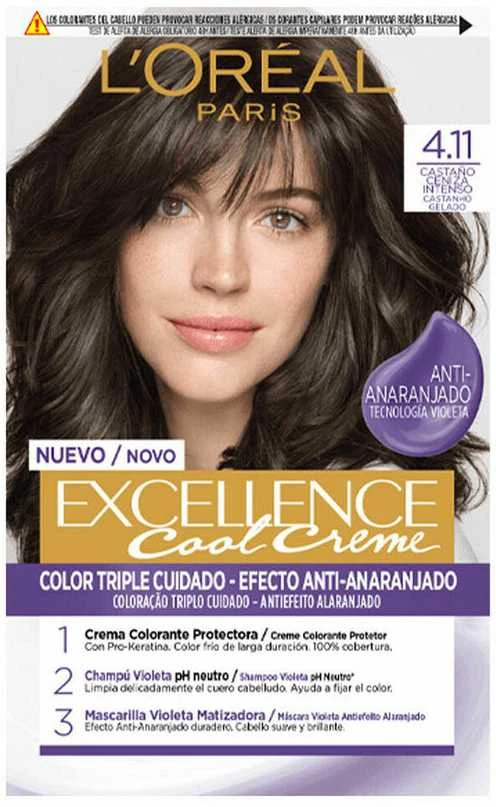 L'Oreal EXCELLENCE COOL hair dye #4.11-intense ash ruda 192 ml