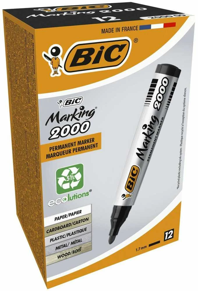 Bic Permanentinis žymeklis Eco 2000 2-5 mm, juodas, pakuotėje 12 vnt. 000095