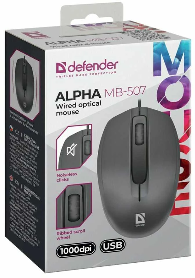 Pelė DEFENDER ALPHA MB-507 optinė 1000dpi 3P Juodas SILENT CLICK