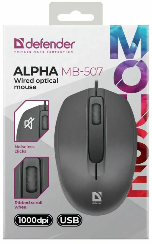 Pelė DEFENDER ALPHA MB-507 optinė 1000dpi 3P Juodas SILENT CLICK