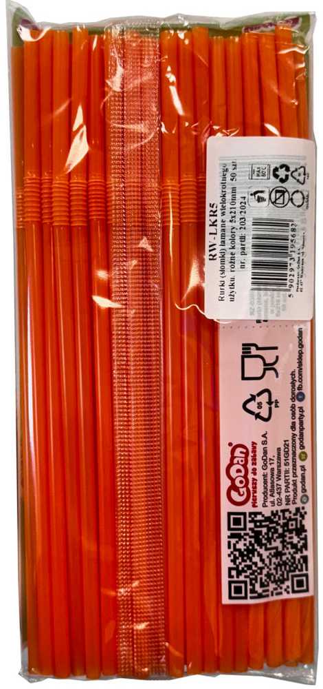 Oranžinės spalvos plastikiniai šiaudeliai, 50 vnt.