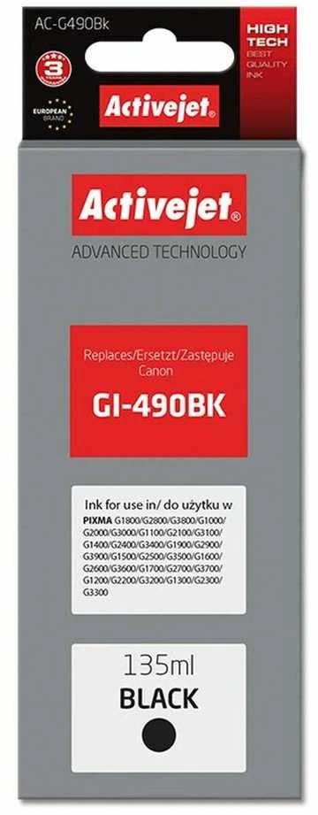 Rašalo Kasetė - Activejet AC-G490Bk, Pakaitalas Canon GI-490BK, 135 ml, Juoda