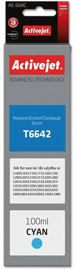 Rašalo Buteliukas - Activejet AE-664C, Skirtas Epson Spausdintuvui, 100 ml, Mėlynos Spalvos