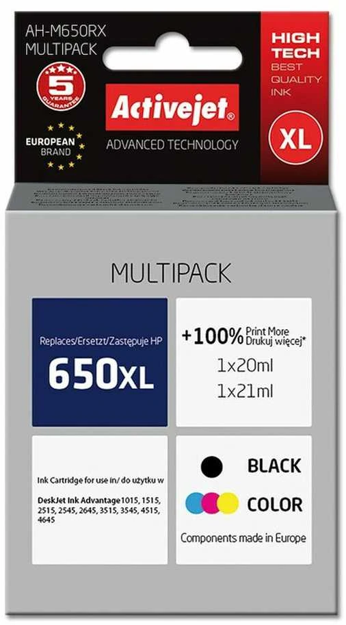 Rašalo kasetė Activejet AH-M650RX (pakaitinė HP 650 CZ101/CZ102, Premium, 1 x 20 ml, 1 x 21 ml, juoda, MultiColor)