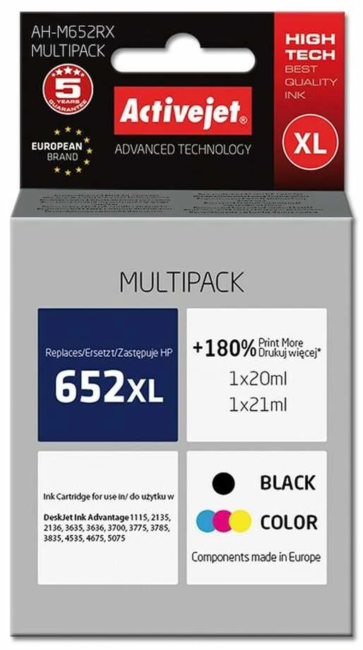 Rašalo kasetė Activejet AH-M652RX (pakaitinė HP 652 F6V25/F6V24, Premium, 1 x 20 ml, 1 x 21 ml, juoda, MultiColor)