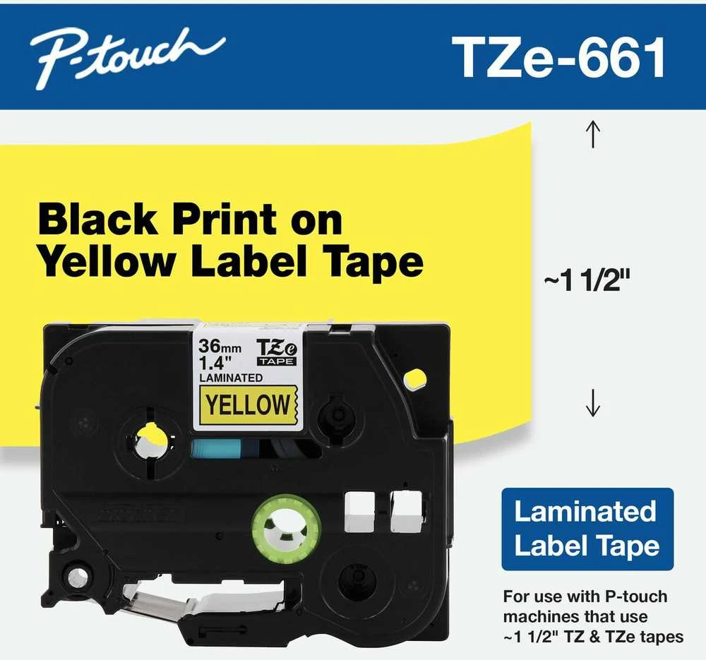 Brother | TZe-661 Laminated Tape | Juodas on Geltona | TZe | 8 m | 3.6 cm