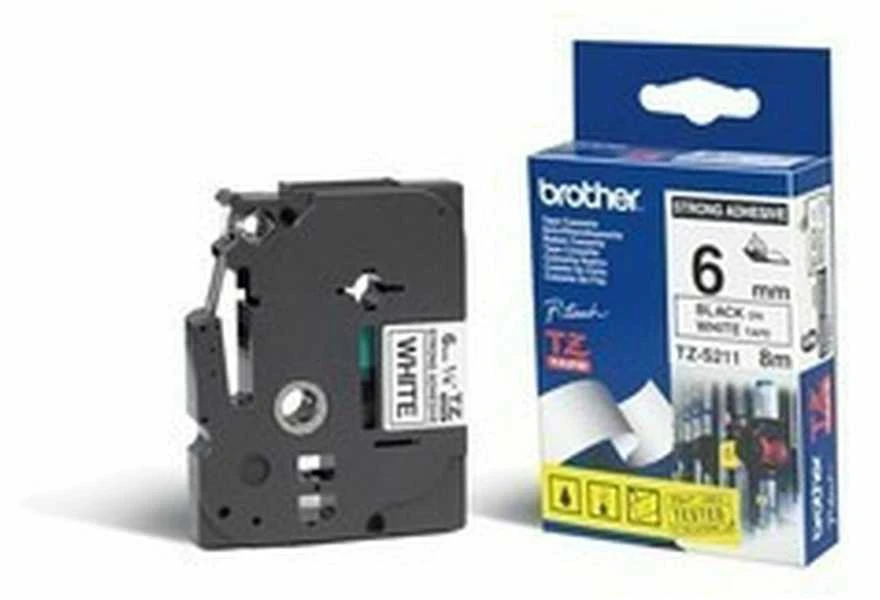 Brother | TZe-S211 Strong Adhesive Laminated Tape | Juodas on Baltas | TZe | 8 m | 6 cm