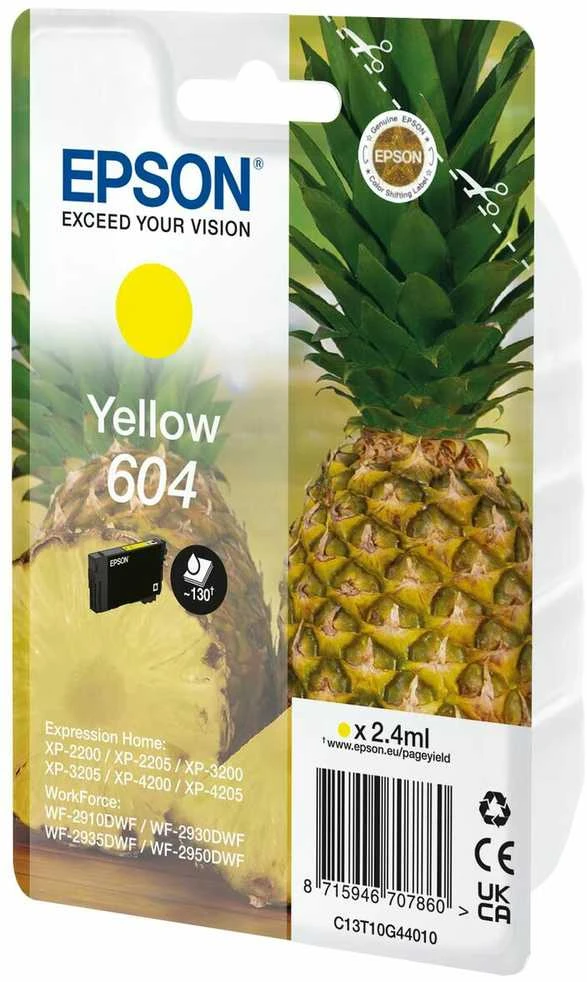 Rašalo Kasetė - Epson Ink 604 C13T10G44010, Išeiga Iki 350 Puslapių, Geltona