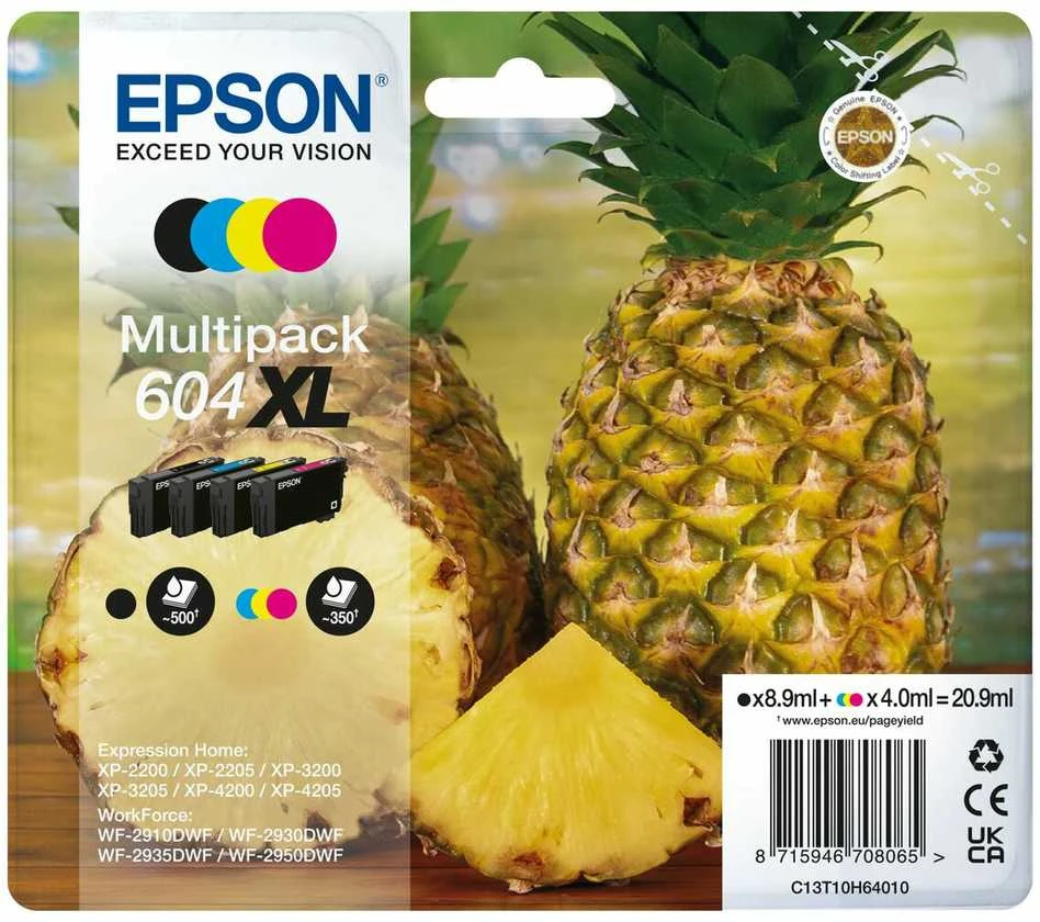 Tusz Epson Epson 604XL Multipack - 4 vnt. pakuotė - XL - juoda, geltona, žydra, rausvai raudona - originali - lizdinė pakuotė su RF / garsiniu signalu - rašalo kasetė - skirta Expression Home XP-2200, 2205, 3200, 3205, 4200, 4205, WorkForce WF-2910, 2930, 2935, 2950