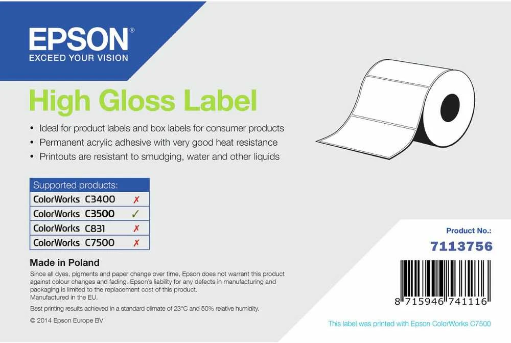 „Epson“ itin blizgių etikečių ritinėlis, išpjautas / 76 mm x 51 mm, 610 etikečių