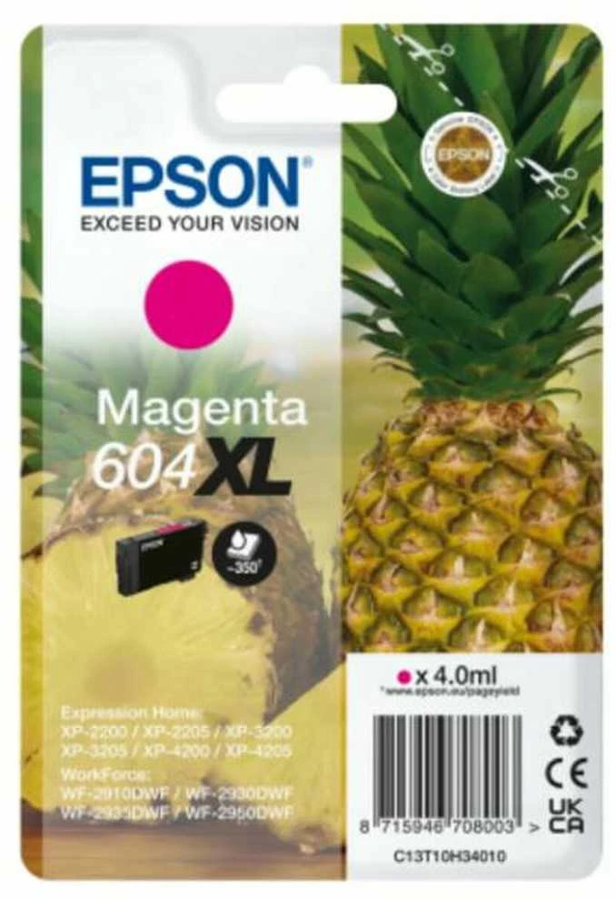 Tusz Epson 604XL vienkartinė pakuotė – 4 ml – XL – rausvai raudona – originali – lizdinė plokštelė su RF / akustiniu pavojaus signalu – rašalo kasetė – skirta „Expression Home XP-2200“, „2205“, „3200“, „3205“, „4200“, „4205“, „WorkForce WF-2910“, „2930“, „2935“, „2950“