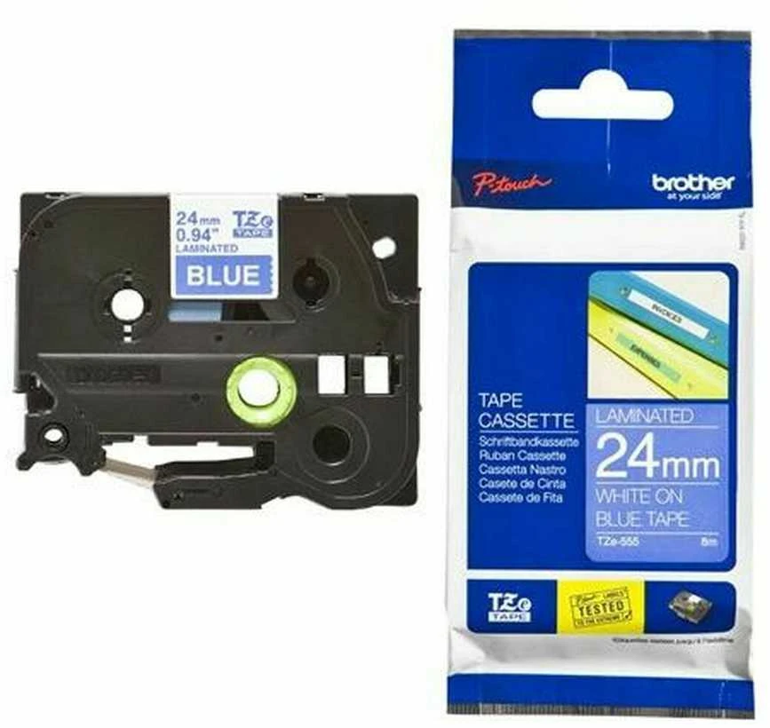 Brother | TZe-555 Laminated tape | Baltas On Mėlyna | TZe | 8 m | 2.4 cm