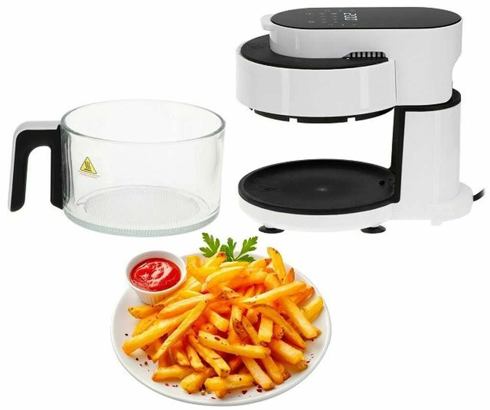 Gruzdintuvė Adler Air Fryer Orkaitė su stikliniu dubeniu | AD 6316 | Galia 1200 W | Talpa 3 L | Konvekcija | Baltas/Juodas