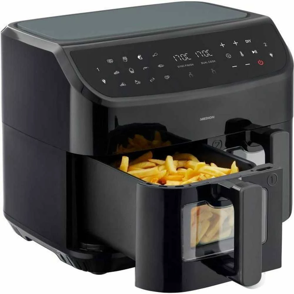 Medion MD 11760 LIFE® P20 XXL Dviguba dviejų zonų karšto oro gruzdintuvė, 8,7 l, Juoda
