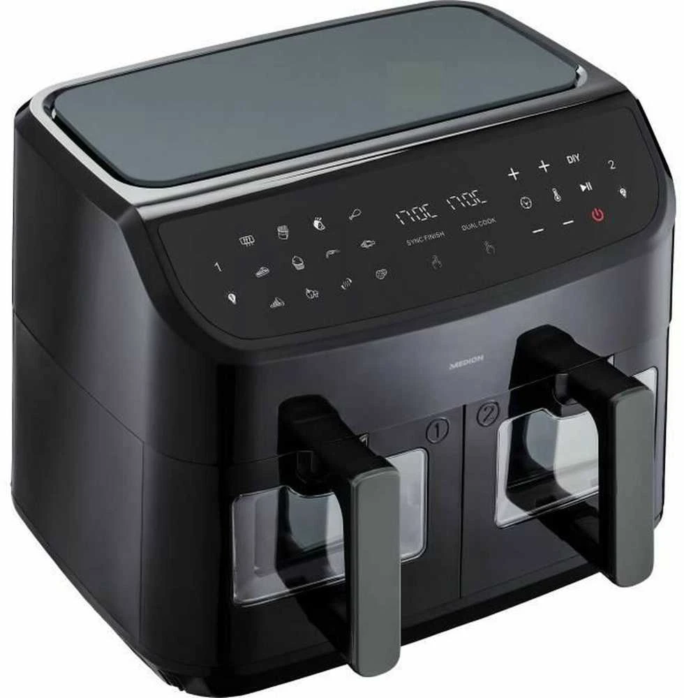 Medion MD 11760 LIFE® P20 XXL Dviguba dviejų zonų karšto oro gruzdintuvė, 8,7 l, Juoda