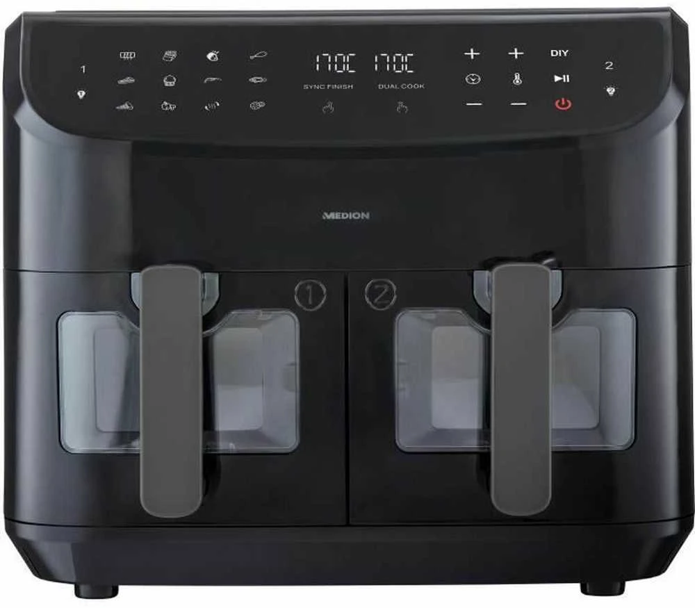 Medion MD 11760 LIFE® P20 XXL Dviguba dviejų zonų karšto oro gruzdintuvė, 8,7 l, Juoda