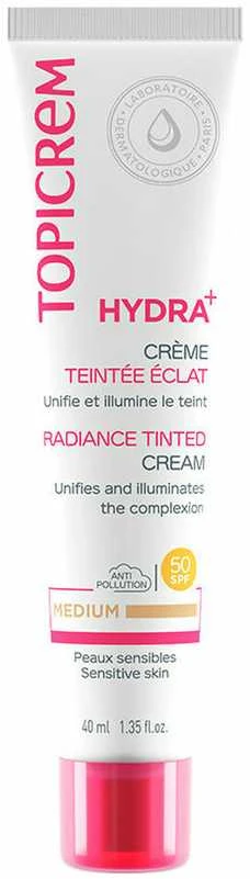„Topicrem“ tonizuojamasis odos kremas SPF 50 Hydra+ (spindintis kreminis), 40 ml, vidutinio atspalvio