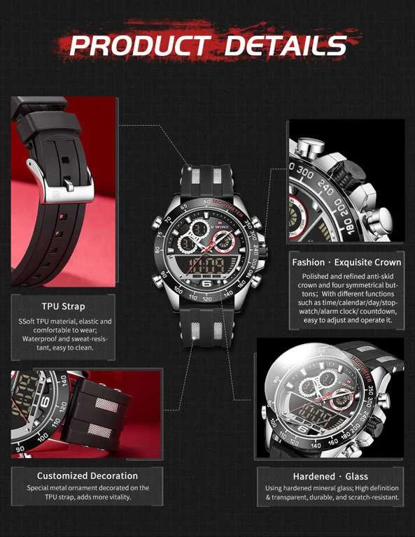 Pacific W110 leather watch strap - juodas/red - 22mm