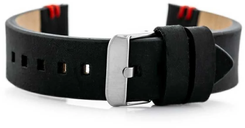 Pacific W110 leather watch strap - juodas/red - 22mm