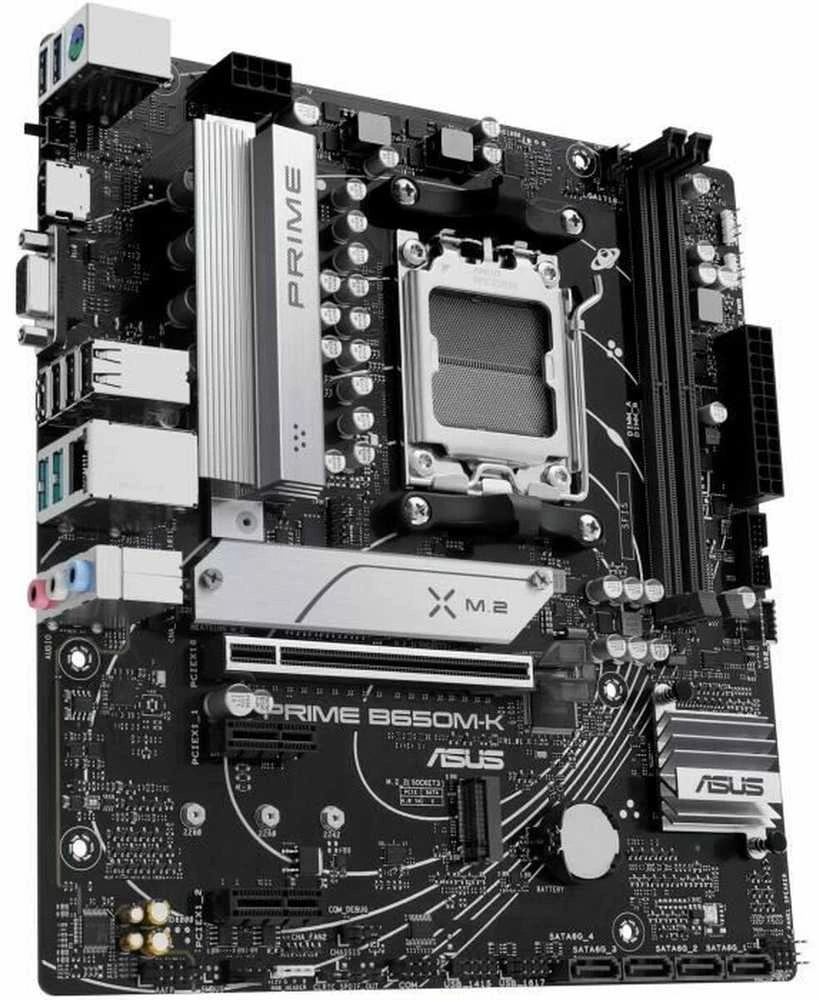 Pagrindinė plokštė Asus | PRIME B650M-K | Procesorių šeima AMD | Procesoriaus lizdas AM5 | DDR5 | Palaikomos standžiojo disko sąsajos SATA, M.2 | SATA jungčių skaičius 4