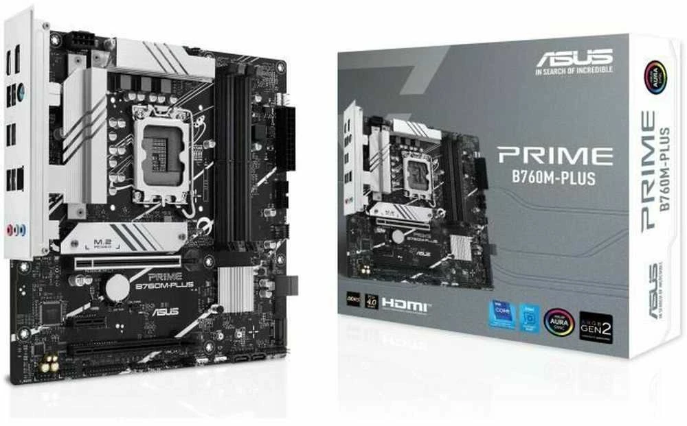 Pagrindinė plokštė ASUS PRIME B760M-PLUS | Asus | Procesorių šeima Intel B760 | Procesoriaus lizdas 1 x LGA1700 lizdas | 4 DIMM lizdai - DDR5, be ECC, on-chip ECC, nebuferiniai | Palaikomos standžiojo disko sąsajos SATA-600 (RAID), 2 x M.2 | SATA jungčių skaičius 4