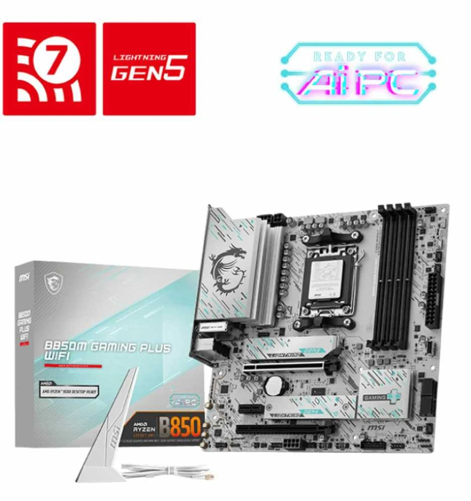 Pagrindinė plokštė MSI B850M GAMING PLUS WIFI6E | Procesorių šeima AMD | Procesoriaus lizdas AM5 | Palaikomos standžiojo disko sąsajos SATA, M.2 | SATA jungčių skaičius 4