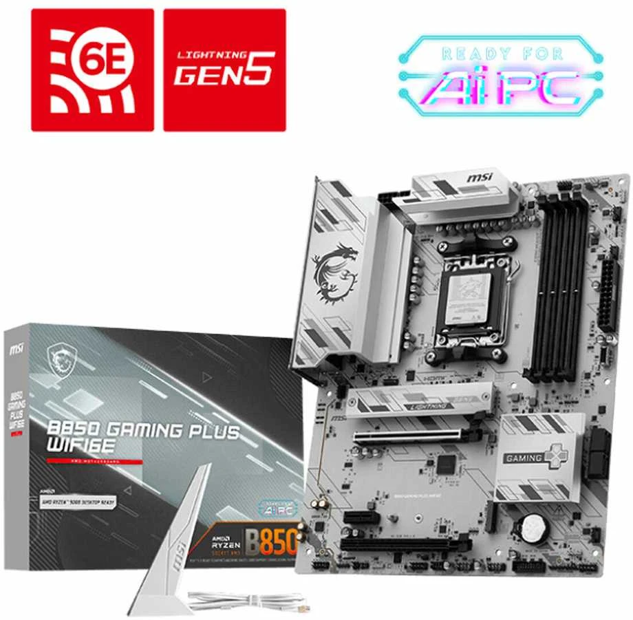 Pagrindinė plokštė MSI B850 GAMING PLUS WIFI6E | Procesorių šeima AMD | Procesoriaus lizdas AM5 | DDR5 | Palaikomos standžiojo disko sąsajos SATA, M.2 | SATA jungčių skaičius 4