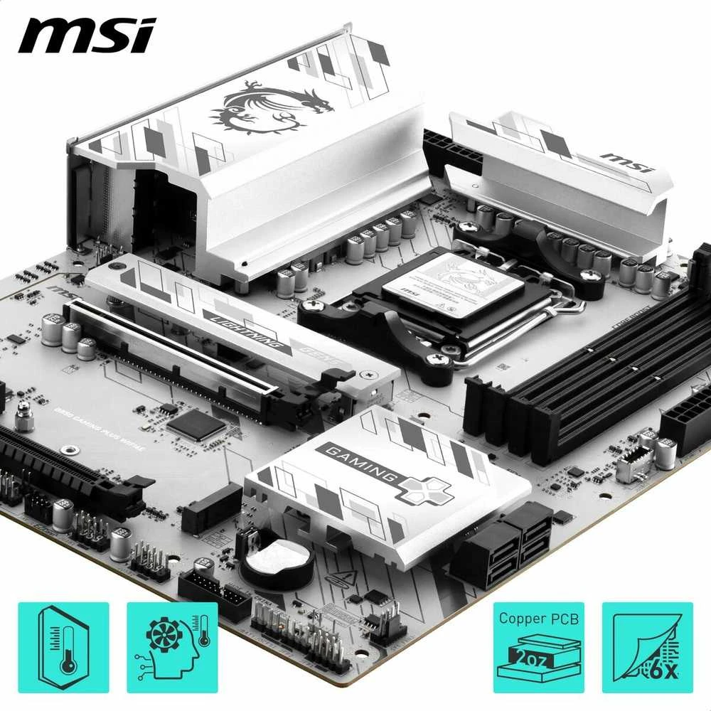 Pagrindinė plokštė MSI B850 GAMING PLUS WIFI6E | Procesorių šeima AMD | Procesoriaus lizdas AM5 | DDR5 | Palaikomos standžiojo disko sąsajos SATA, M.2 | SATA jungčių skaičius 4