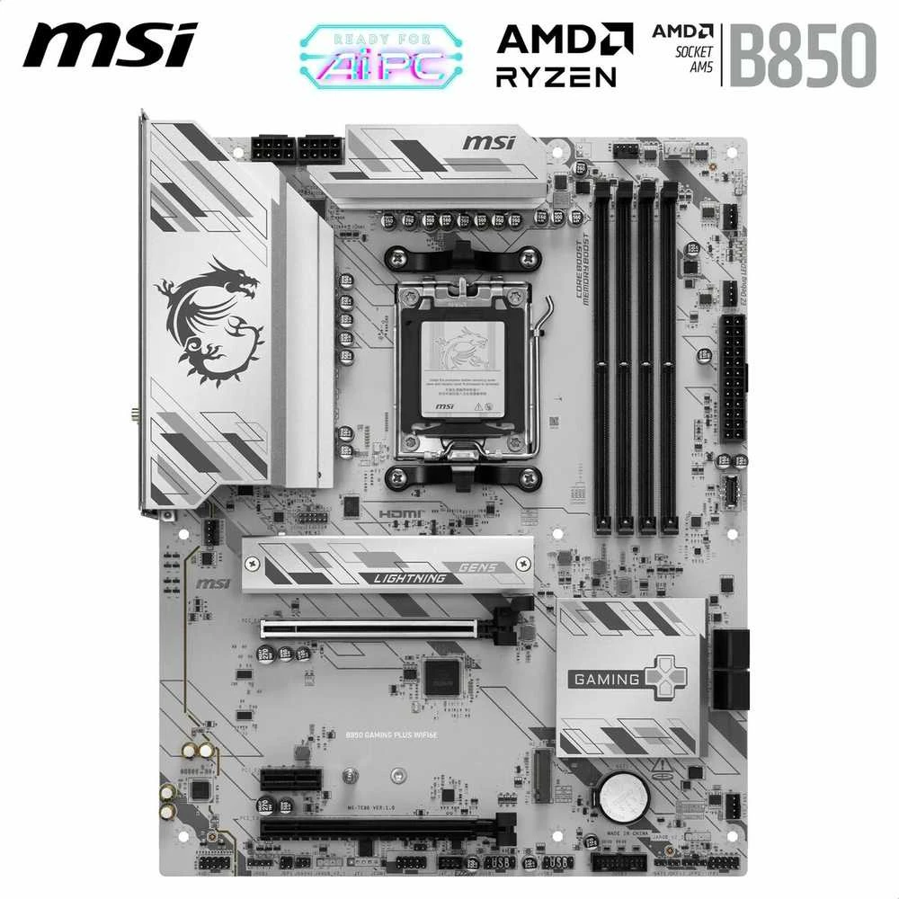 Pagrindinė plokštė MSI B850 GAMING PLUS WIFI6E | Procesorių šeima AMD | Procesoriaus lizdas AM5 | DDR5 | Palaikomos standžiojo disko sąsajos SATA, M.2 | SATA jungčių skaičius 4