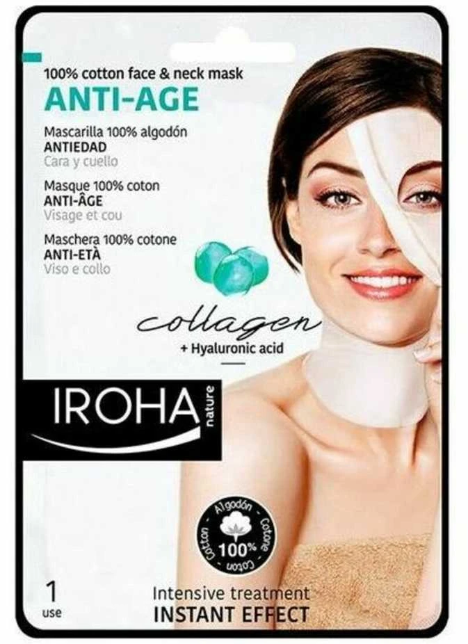 Iroha Nature Odos senėjimą stabdanti veido ir kaklo kaukė Iroha Face and Neck Mask Collagen, su kolagenu ir hialuronu, 30 ml