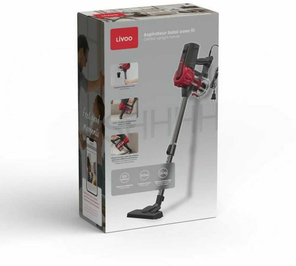 Vertikalus laidinis dulkių siurblys Livoo DOH142 600W 12 kPa su HEPA filtru, raudonas