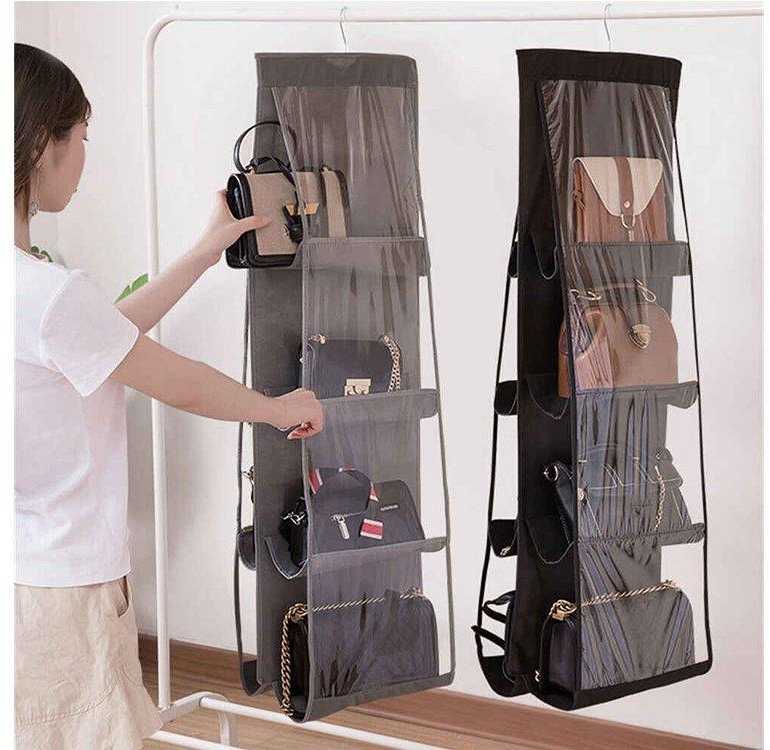 Pakabinamas pilkas drabužių ir aksesuarų organizatorius, 100x34 cm