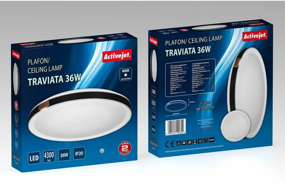 Lubinis Šviestuvas - Activejet AJE-TRAVIATA 36W 4300lm Neutralios Baltos Šviesos