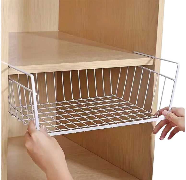 Pakabinamas metalinis krepšelis po lentyna, baltas