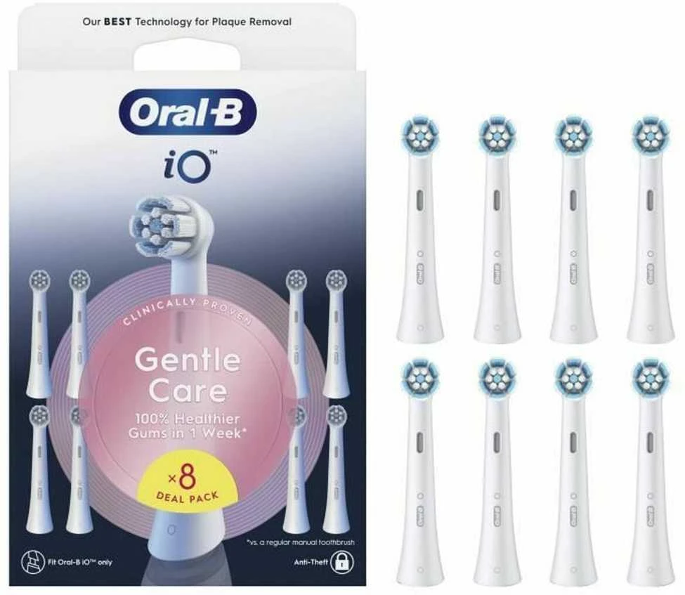 „Oral B iO“ serijos „Gentle Care“ keičiamos dantų šepetėlio galvutės – baltos – 8 vnt.