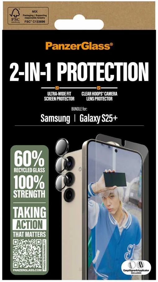 „Panzer Glass PanzerGlass ® 2 viename“ apsaugos rinkinys „Samsung Galaxy S25+“, „Samsung“, „Samsung - Galaxy S25+“, Sausas klijavimas, Atsparus įbrėžimams, Atsparus smūgiams, Permatomas, 1 vnt.