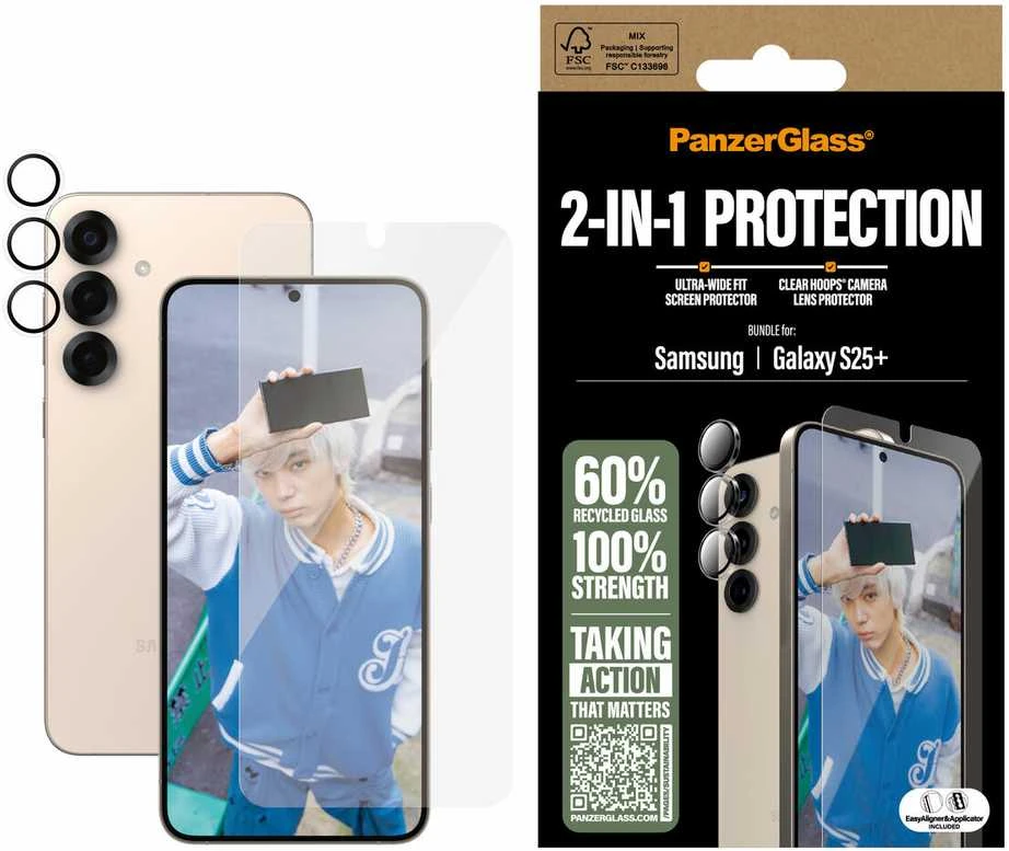 „Panzer Glass PanzerGlass ® 2 viename“ apsaugos rinkinys „Samsung Galaxy S25+“, „Samsung“, „Samsung - Galaxy S25+“, Sausas klijavimas, Atsparus įbrėžimams, Atsparus smūgiams, Permatomas, 1 vnt.