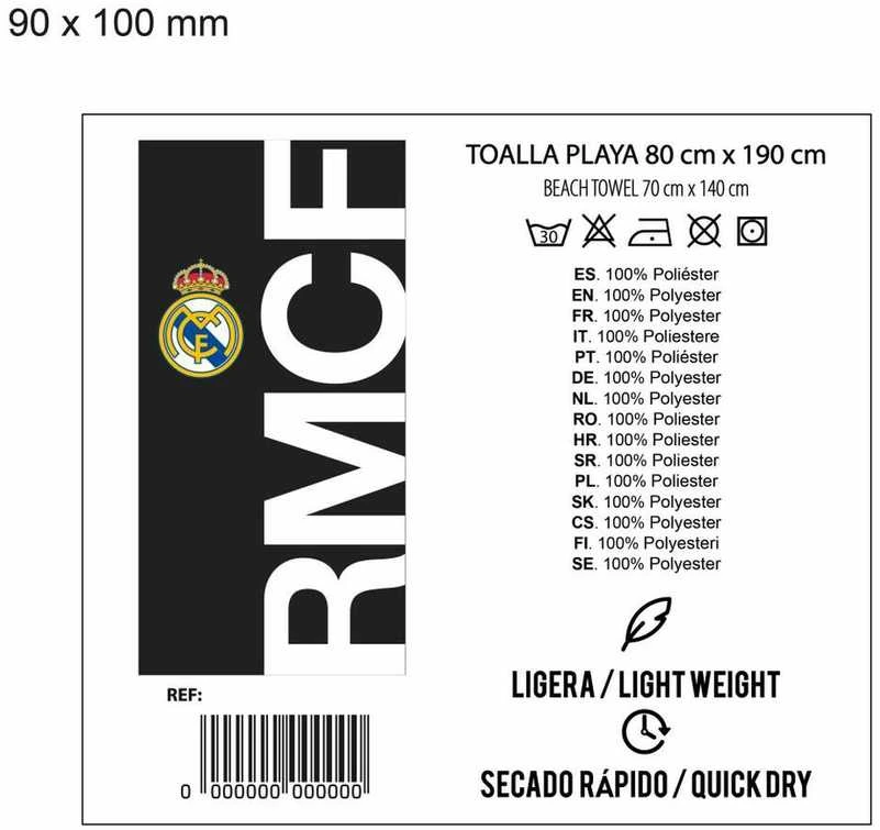 Real Madrid Cf Madrido „Real“ rankšluostis 90x180 cm paplūdimio rankšluostis 2200010609
