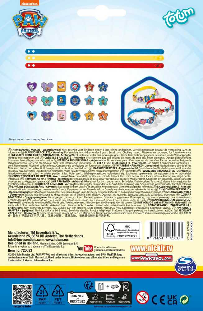 Totum Rinkinys PAW PATROL apyrankėms gaminti, 3 apyrankės, 18 pakabukų